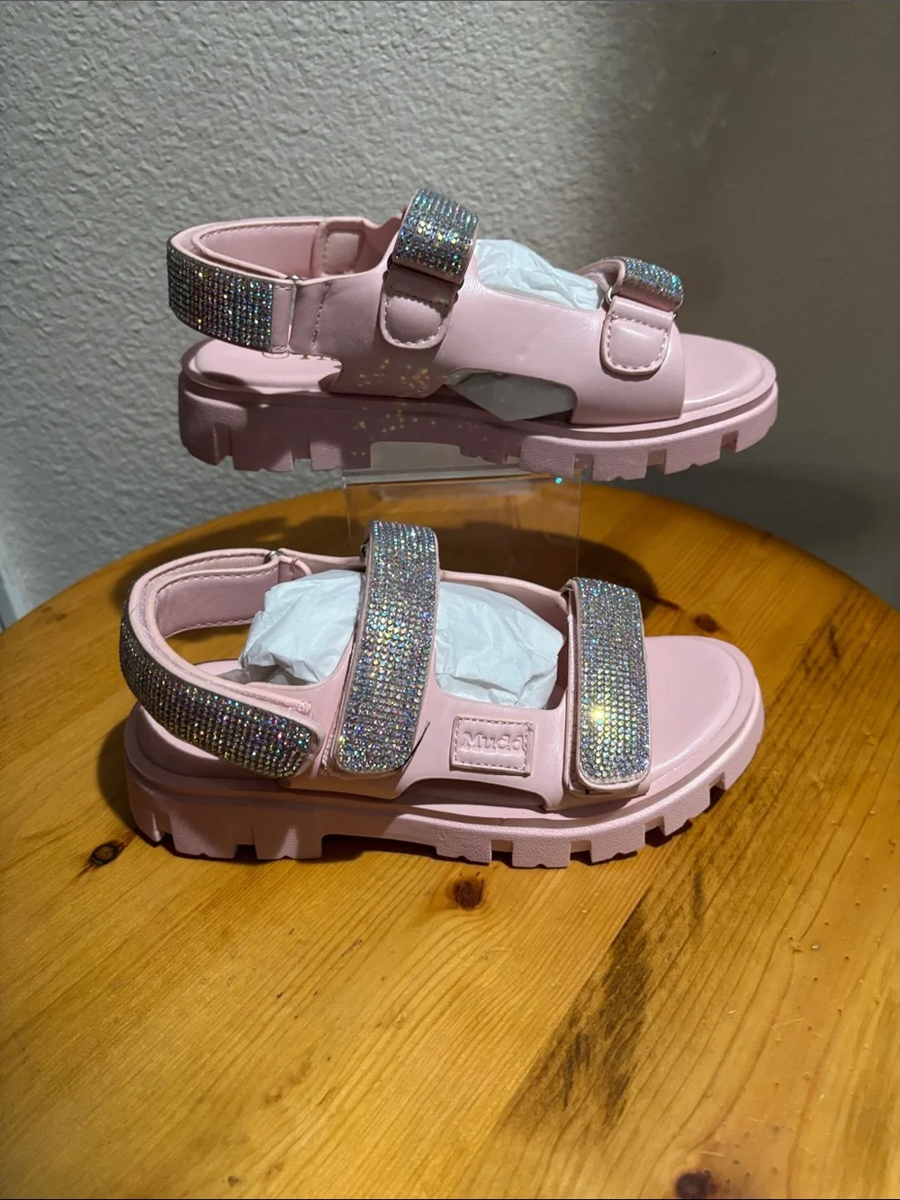 Mudd Girls' Blush Sparkle Strap Sandals 1 NWT